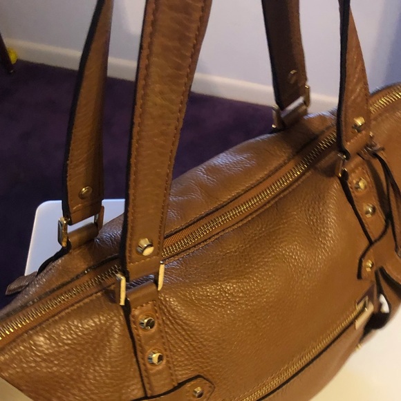 LARGE MICHAEL KORS BEDFORD COGNAC PEBBLE LEATHER DOME CONVERTIBLE SATCHEL XBODY - Picture 4 of 10